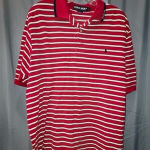Men's Red & White Striped Golf Shirt | Ralph Lauren Polo | Large